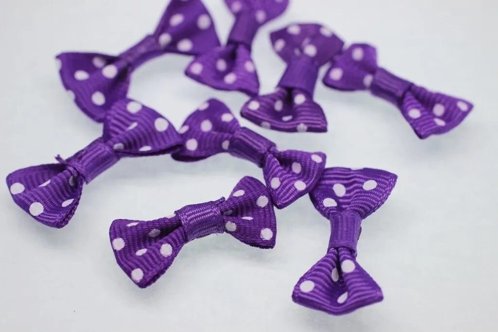 10 pcs Bow Tie Clasp - Grosgain Bow Tie - Bow Tie Ribbon - Dotted Purple Bow Tie -25mm x 15 mm- Trimming Mini Bow Tie - Sewing Supplies