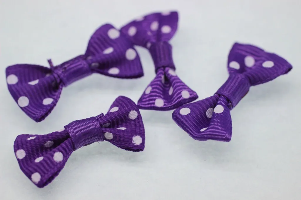 10 pcs Bow Tie Clasp - Grosgain Bow Tie - Bow Tie Ribbon - Dotted Purple Bow Tie -25mm x 15 mm- Trimming Mini Bow Tie - Sewing Supplies