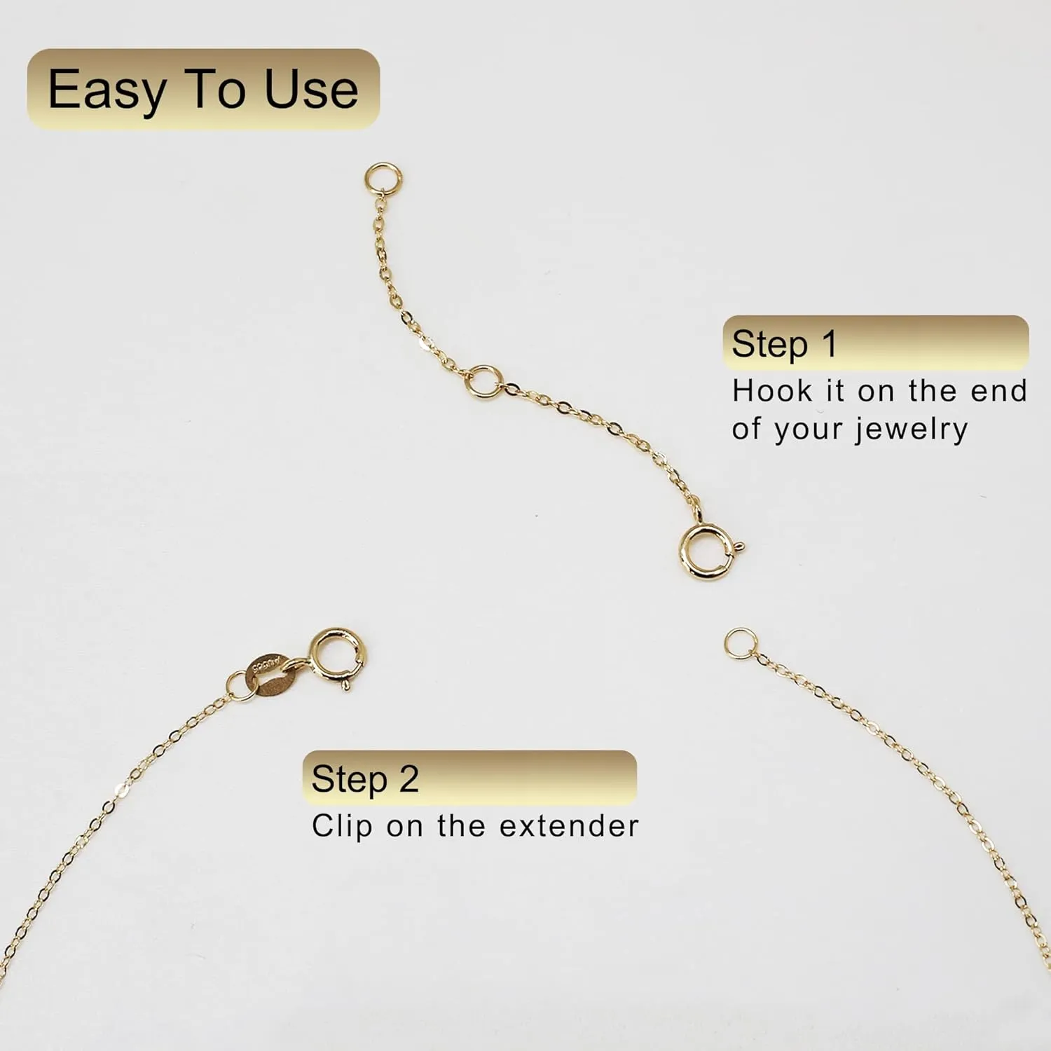 14K Solid Gold Necklace Extender & Real Bracelet Extender - 2, 3, 4 Inch Durable Adjustable Chain Gold Anklets Extension for Women - 2", "3", "4" (14K Yellow Gold-2 in)