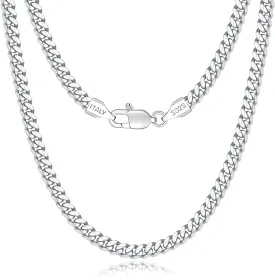 18K Real Gold Over 925 Sterling Silver Chain for Men, 4mm Miami Mens Cuban Link Chain Necklace, Hip-Hop & Cool Men's Chain Necklace, 16/18/20/22/24/26 Inch