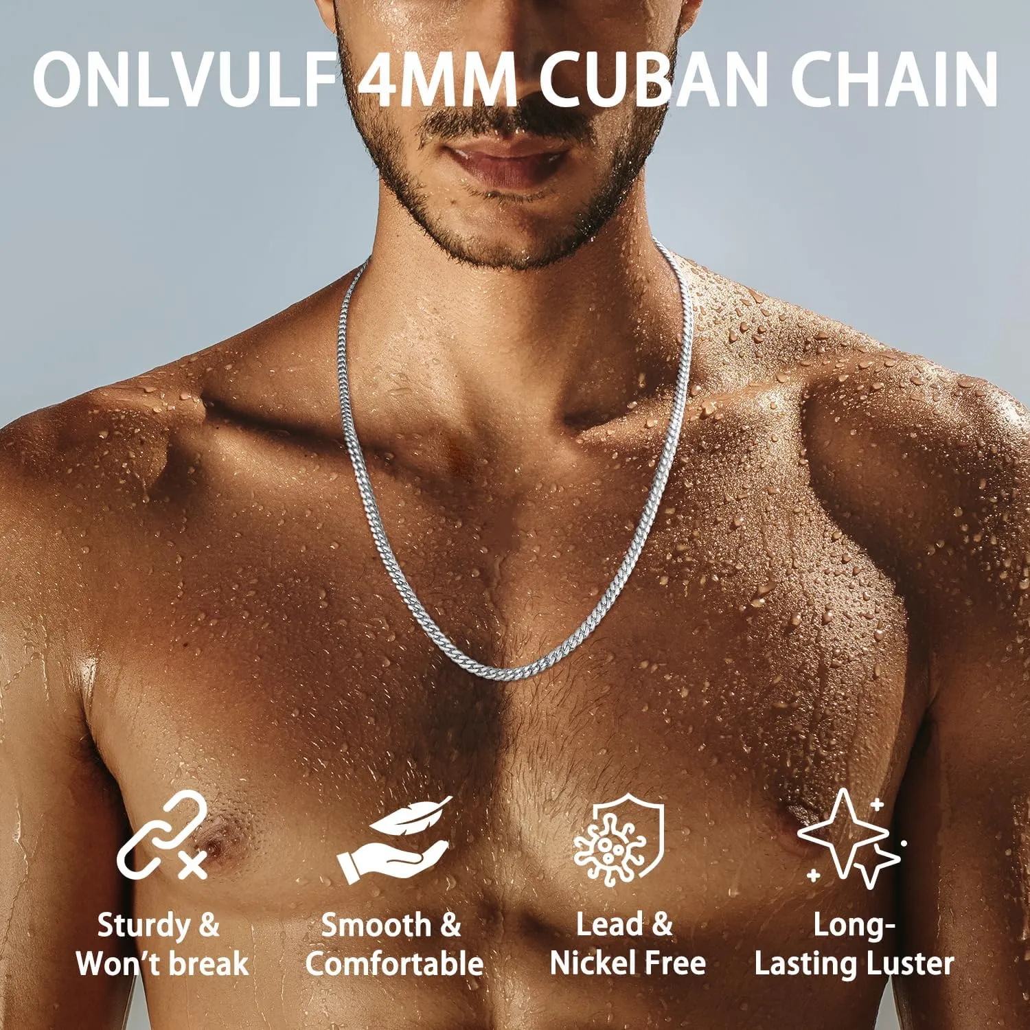 18K Real Gold Over 925 Sterling Silver Chain for Men, 4mm Miami Mens Cuban Link Chain Necklace, Hip-Hop & Cool Men's Chain Necklace, 16/18/20/22/24/26 Inch