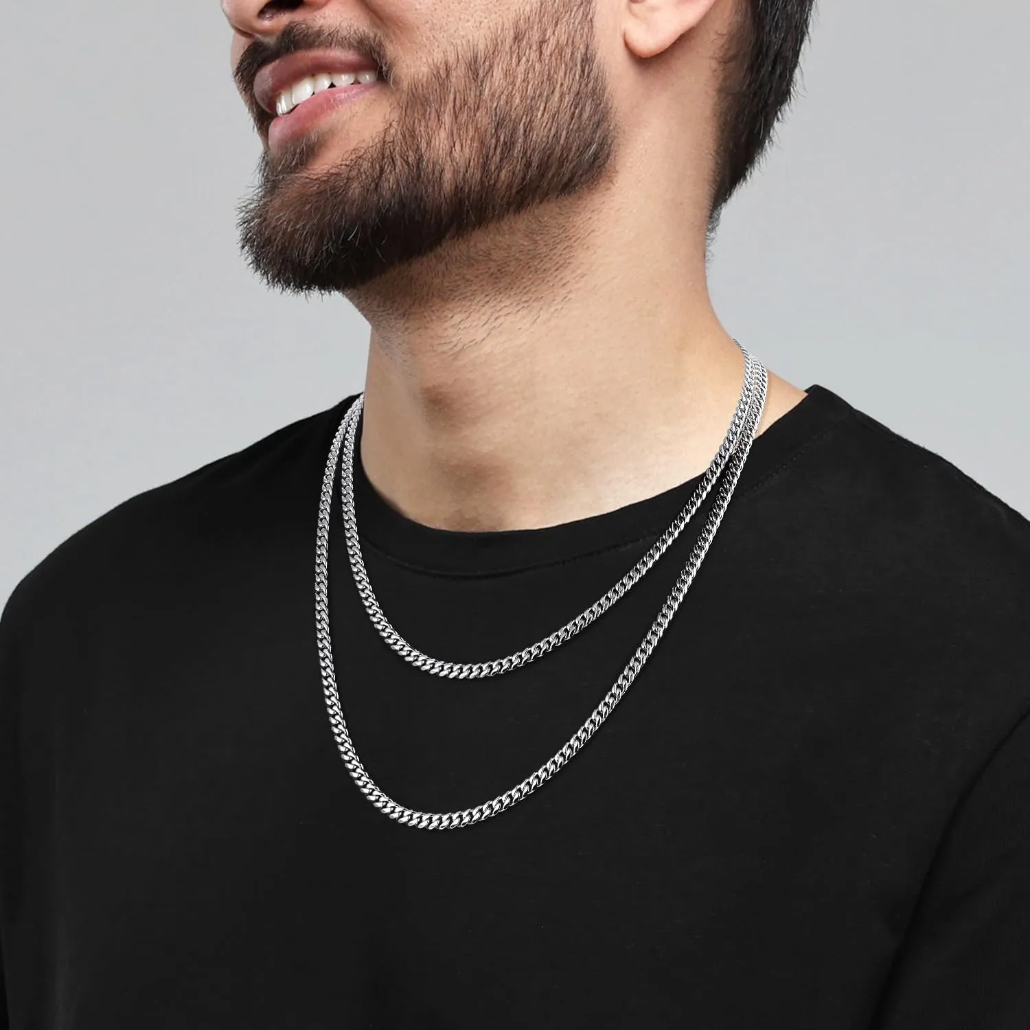 18K Real Gold Over 925 Sterling Silver Chain for Men, 4mm Miami Mens Cuban Link Chain Necklace, Hip-Hop & Cool Men's Chain Necklace, 16/18/20/22/24/26 Inch