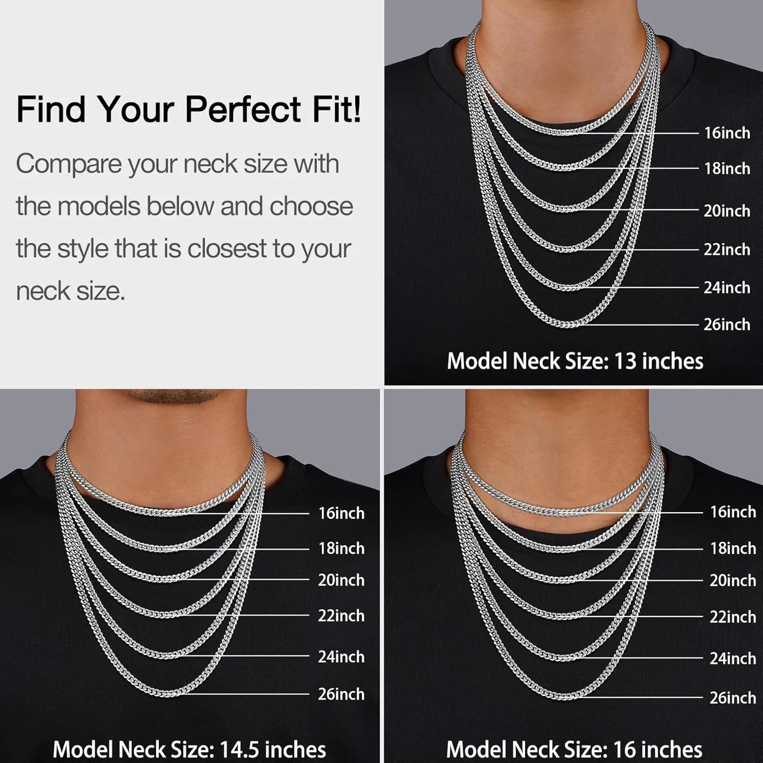 18K Real Gold Over 925 Sterling Silver Chain for Men, 4mm Miami Mens Cuban Link Chain Necklace, Hip-Hop & Cool Men's Chain Necklace, 16/18/20/22/24/26 Inch