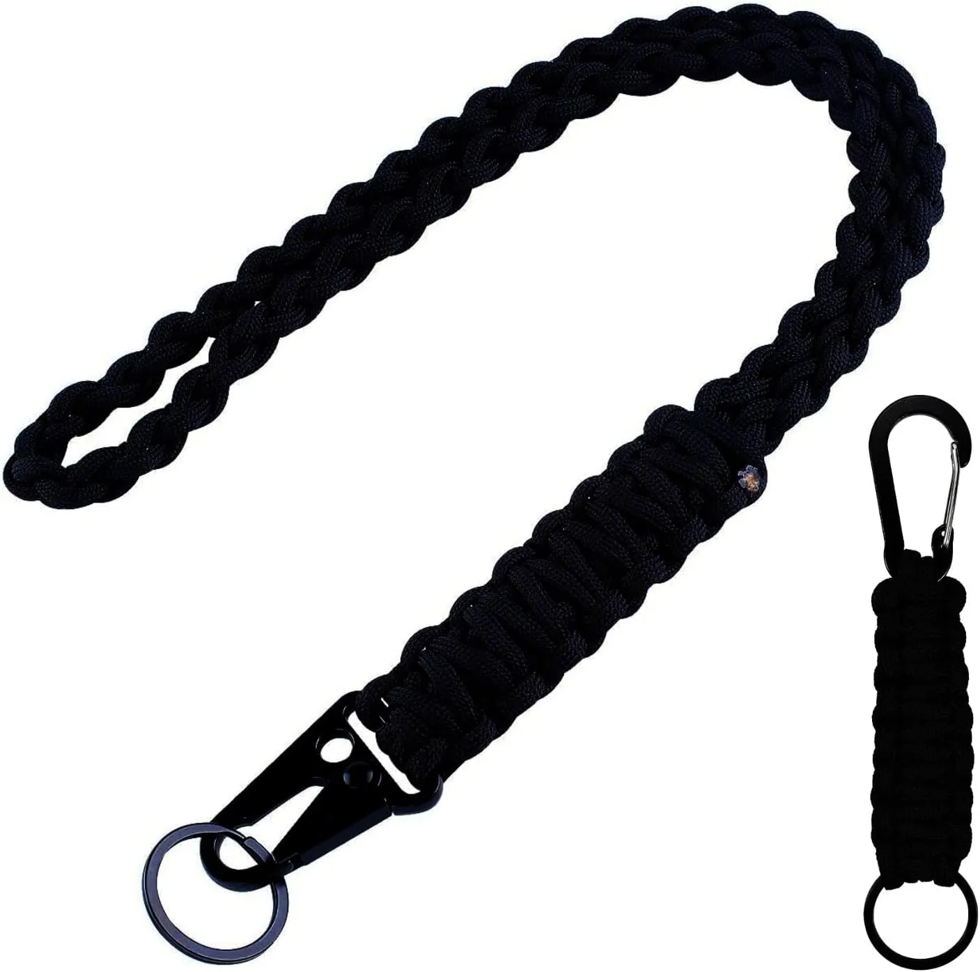 2 Pcs Heavy Duty Braided 550 Paracord Lanyard Keychain Set, Parachute Rope Necklace Keychain with Belt Carabiner Clip for Keys Men Women Hiking, Camping, Outdoor Survival, Camera, Wallet and Whistle