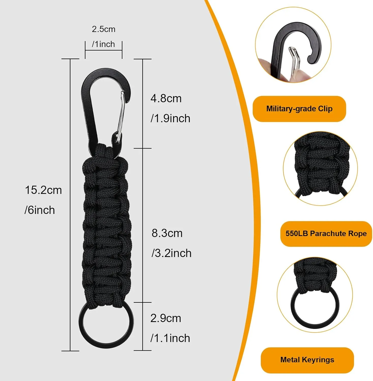 2 Pcs Heavy Duty Braided 550 Paracord Lanyard Keychain Set, Parachute Rope Necklace Keychain with Belt Carabiner Clip for Keys Men Women Hiking, Camping, Outdoor Survival, Camera, Wallet and Whistle