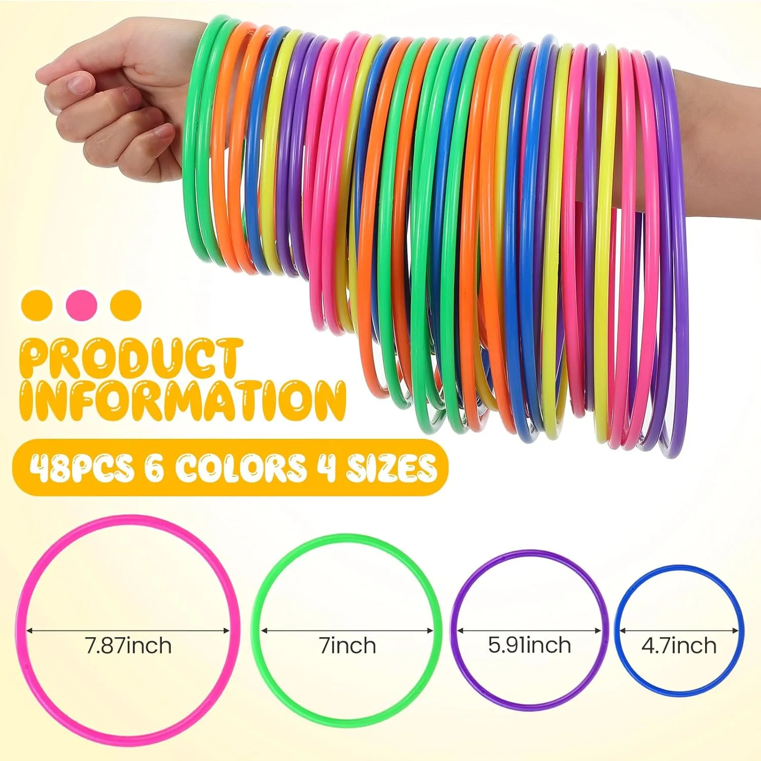 48 Pcs Multicolor Plastic Rings for Ring Toss Game Carnival Outdoor Game for Kids Activity Games Speed Agility Practice Carnival Party