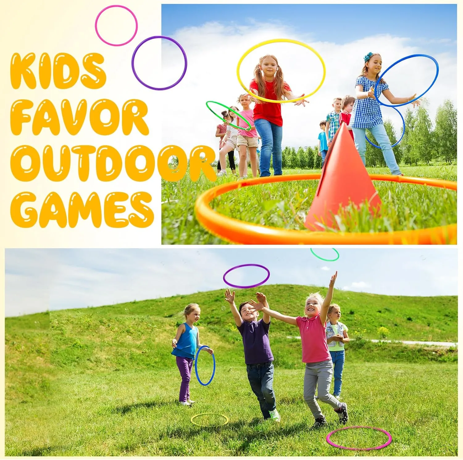 48 Pcs Multicolor Plastic Rings for Ring Toss Game Carnival Outdoor Game for Kids Activity Games Speed Agility Practice Carnival Party