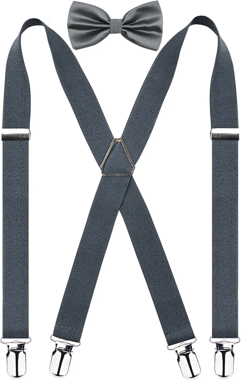Alizeal Men's 4 Clips X-Back Solid Suspenders Pre Tied Bow Tie Set Elastic Adjustable Braces