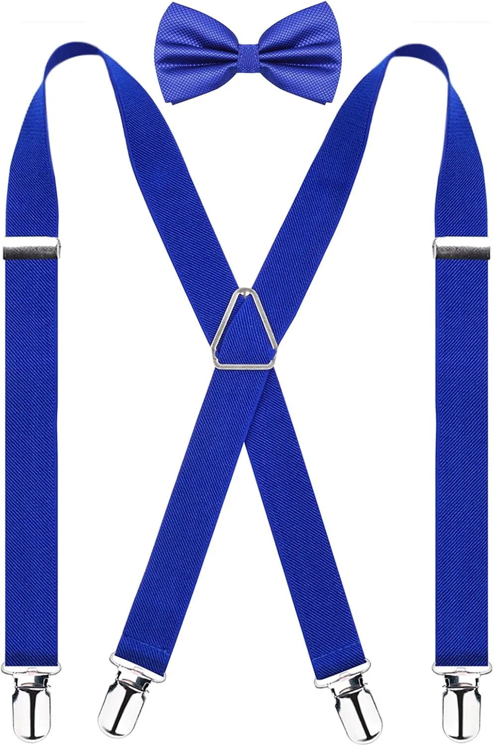 Alizeal Men's 4 Clips X-Back Solid Suspenders Pre Tied Bow Tie Set Elastic Adjustable Braces