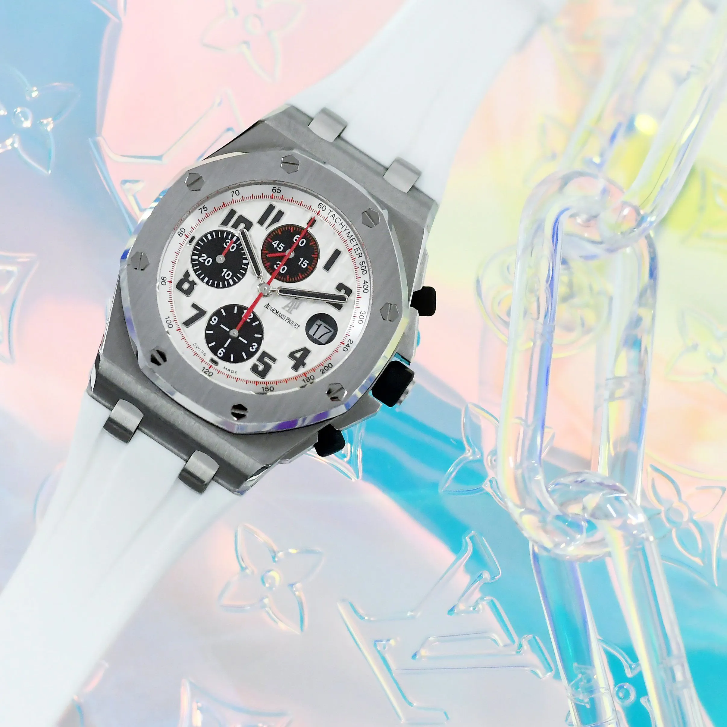 ARCTIC WHITE RUBBER STRAP FOR AUDEMARS PIGUET ROYAL OAK OFFSHORE 42MM DEPLOYANT CLASP