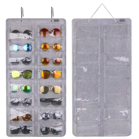 AROUY Sunglasses Organizer Storage, Hanging Dust Proof Wall Pocket Glasses Organizer - 16 Felt Slots Sunglass Organizer Holder with Metal Hook and Sturdy Rope (Gray, Dust Proof) Gray, Dust Proof
