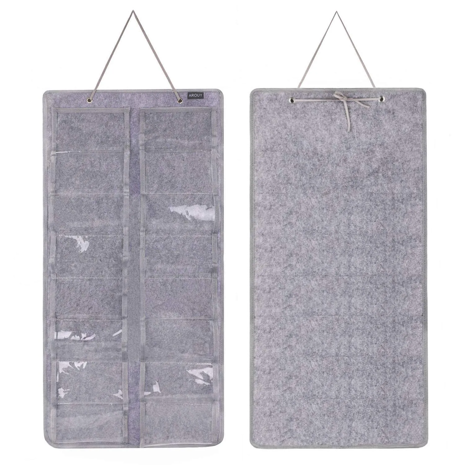 AROUY Sunglasses Organizer Storage, Hanging Dust Proof Wall Pocket Glasses Organizer - 16 Felt Slots Sunglass Organizer Holder with Metal Hook and Sturdy Rope (Gray, Dust Proof) Gray, Dust Proof