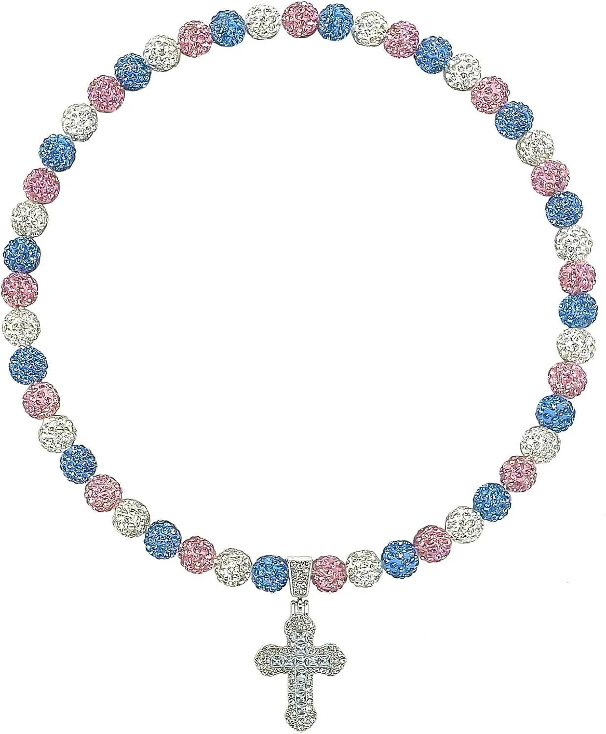 Baseball Necklace for Men 18 Inch Bling Ice Collection Baseball Cross Pendant Necklace for Women Rhinestone Clay Beaded Discoball Baseball Accessories Gifts for Baseball Team Players Lovers