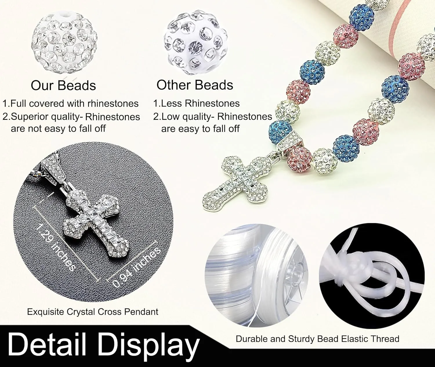 Baseball Necklace for Men 18 Inch Bling Ice Collection Baseball Cross Pendant Necklace for Women Rhinestone Clay Beaded Discoball Baseball Accessories Gifts for Baseball Team Players Lovers