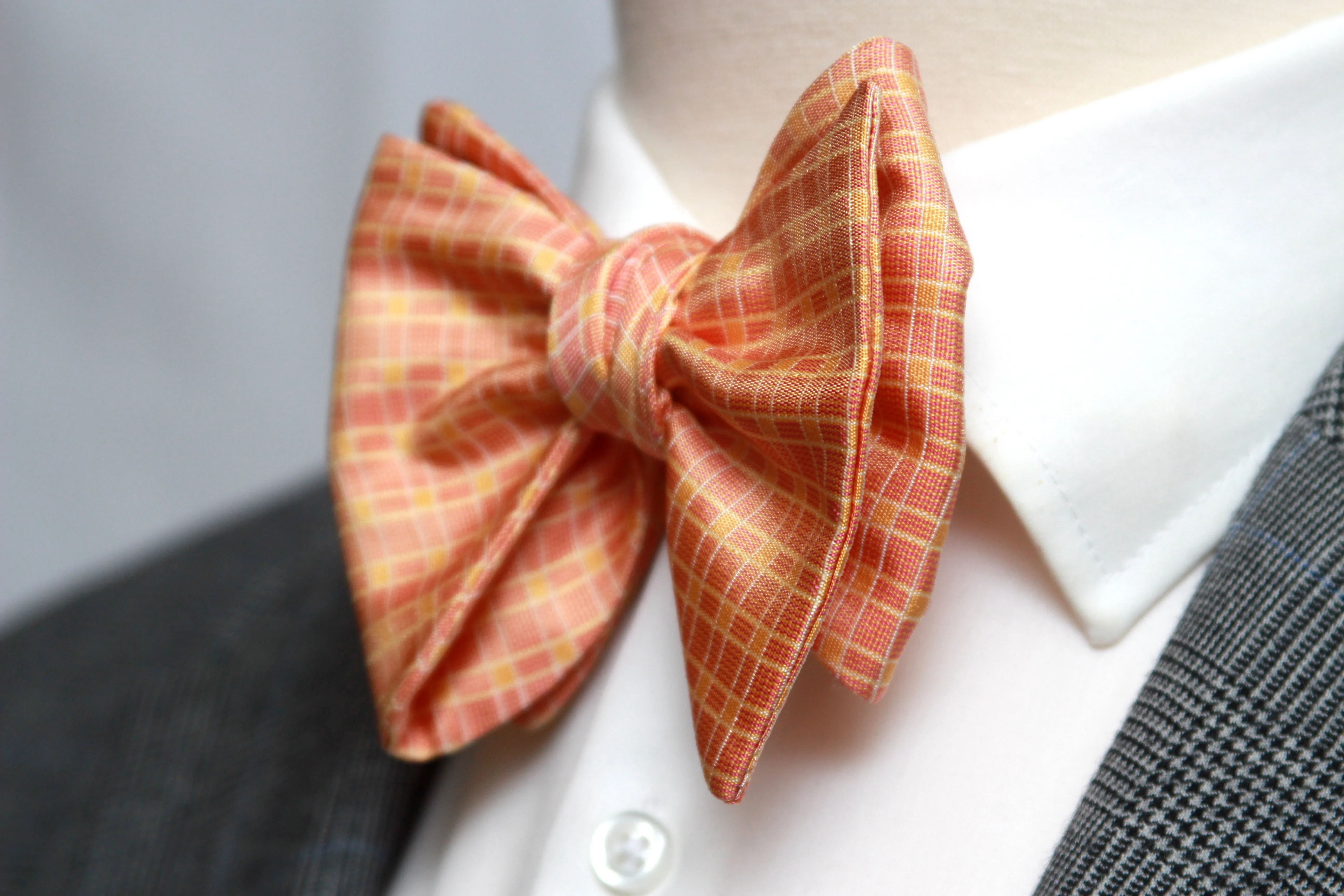Big Butterfly Orange Plaid Silk Bow Tie