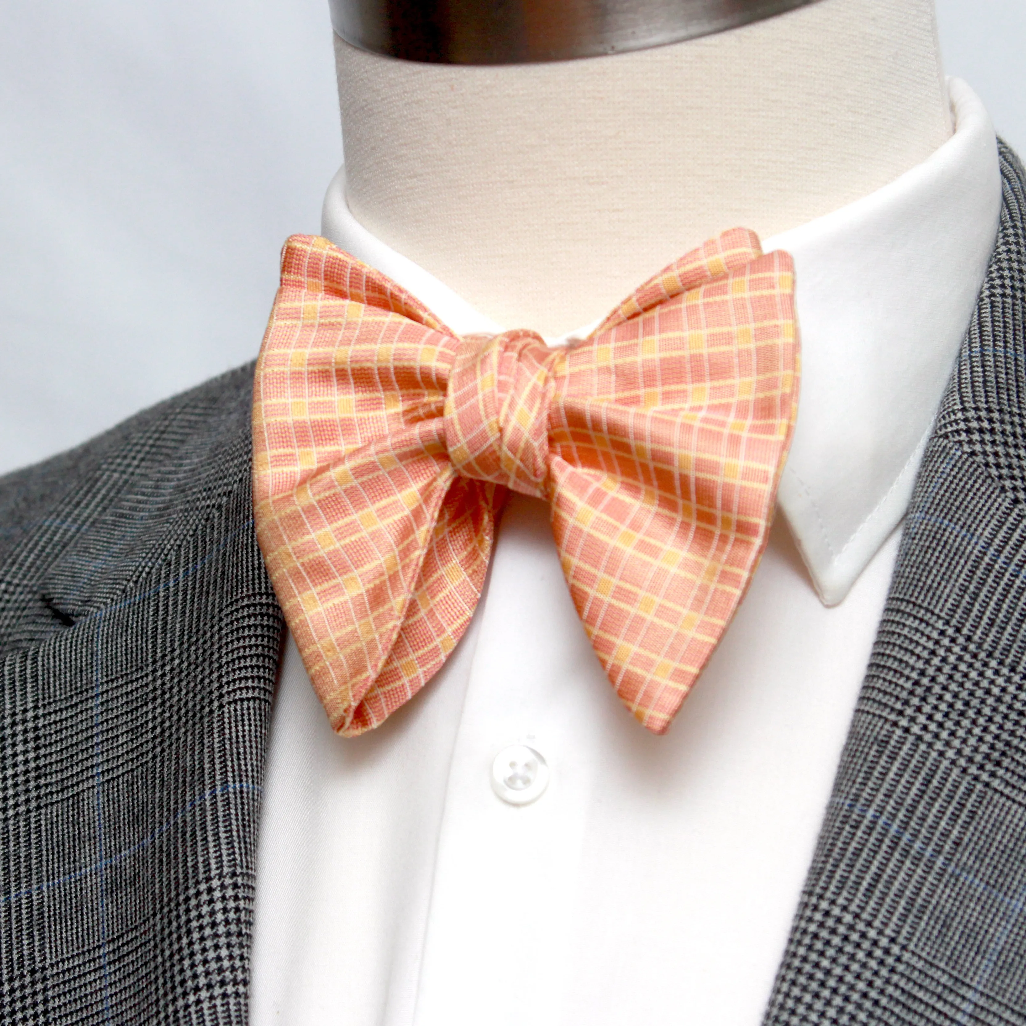 Big Butterfly Orange Plaid Silk Bow Tie