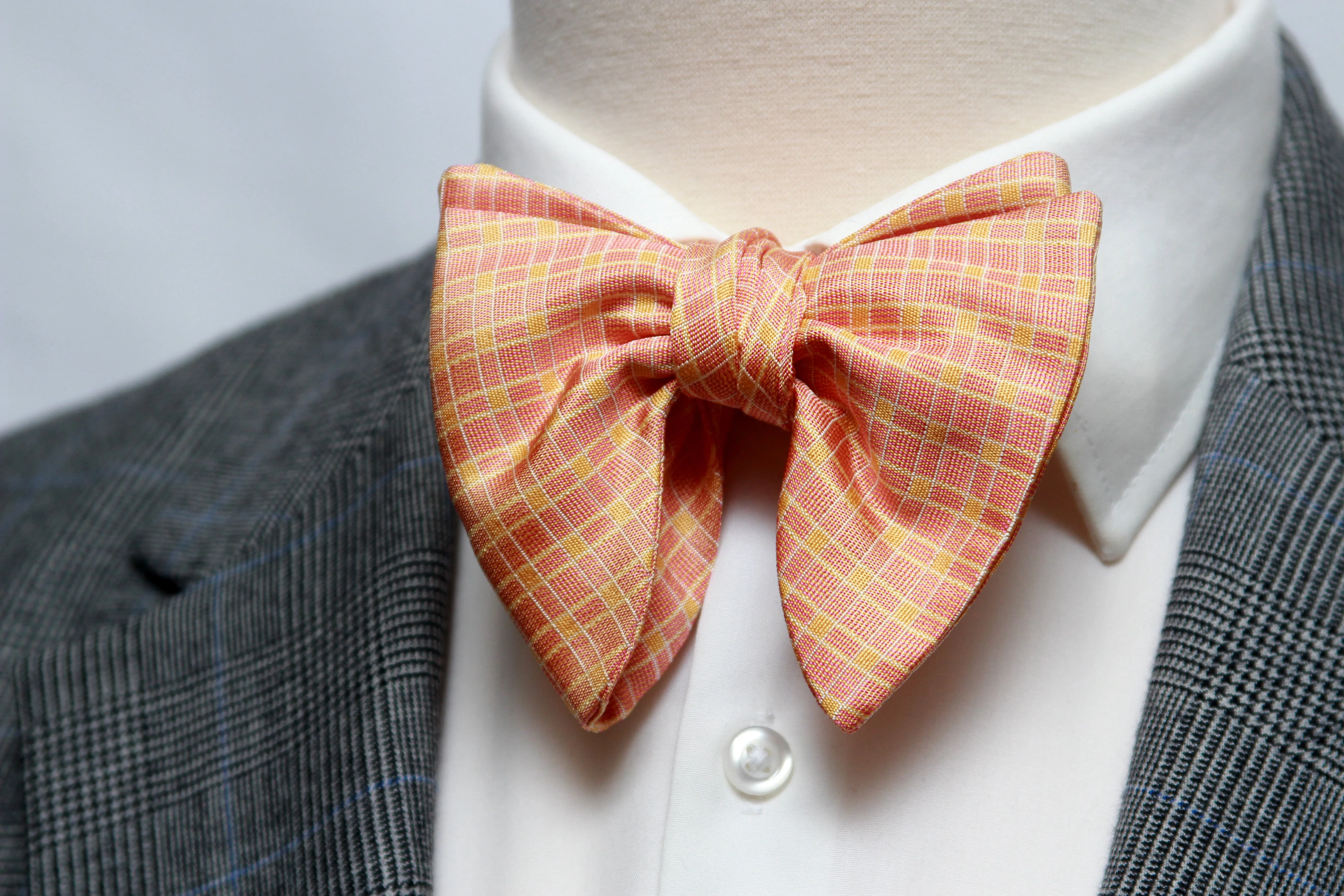 Big Butterfly Orange Plaid Silk Bow Tie