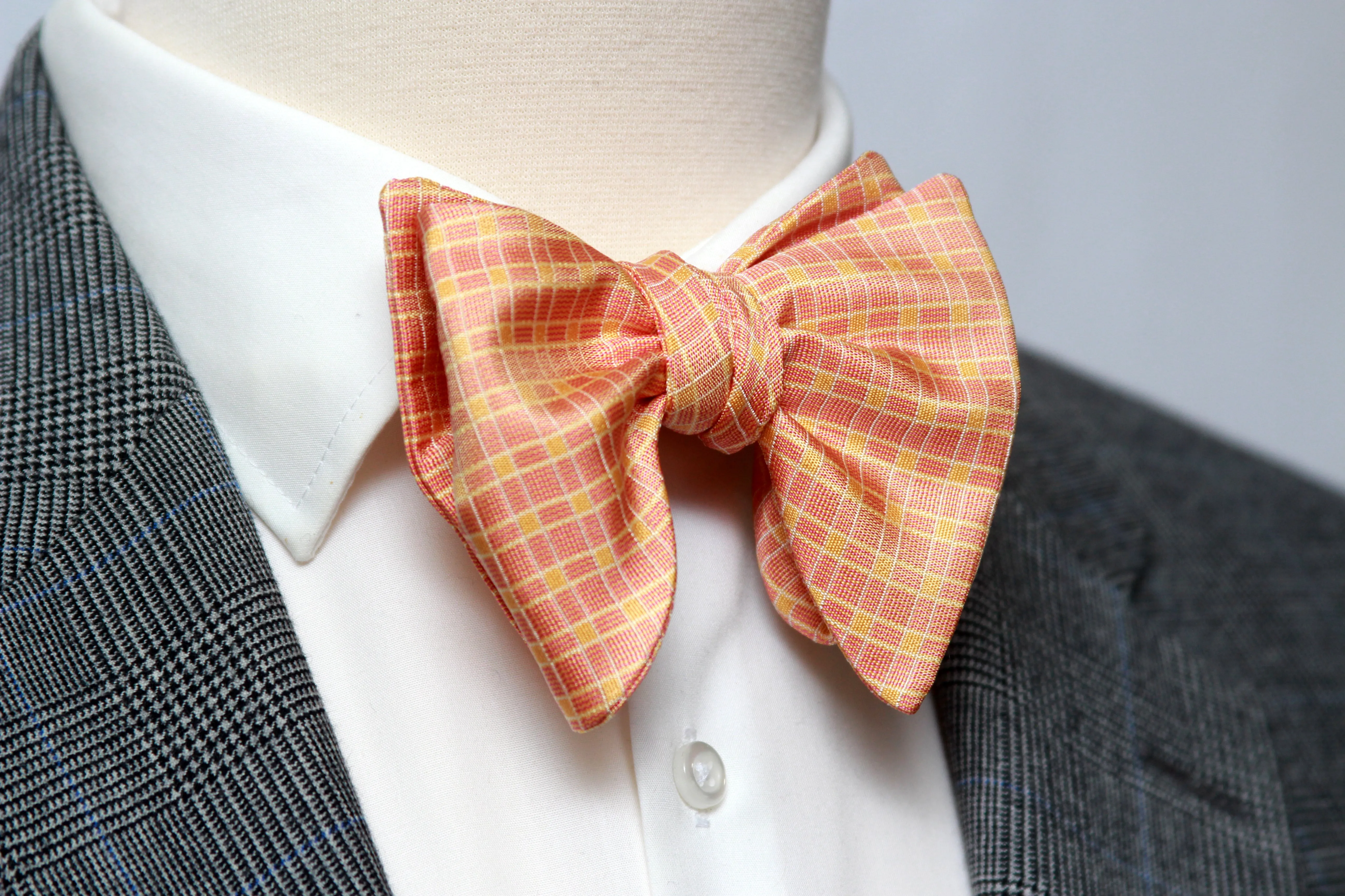 Big Butterfly Orange Plaid Silk Bow Tie