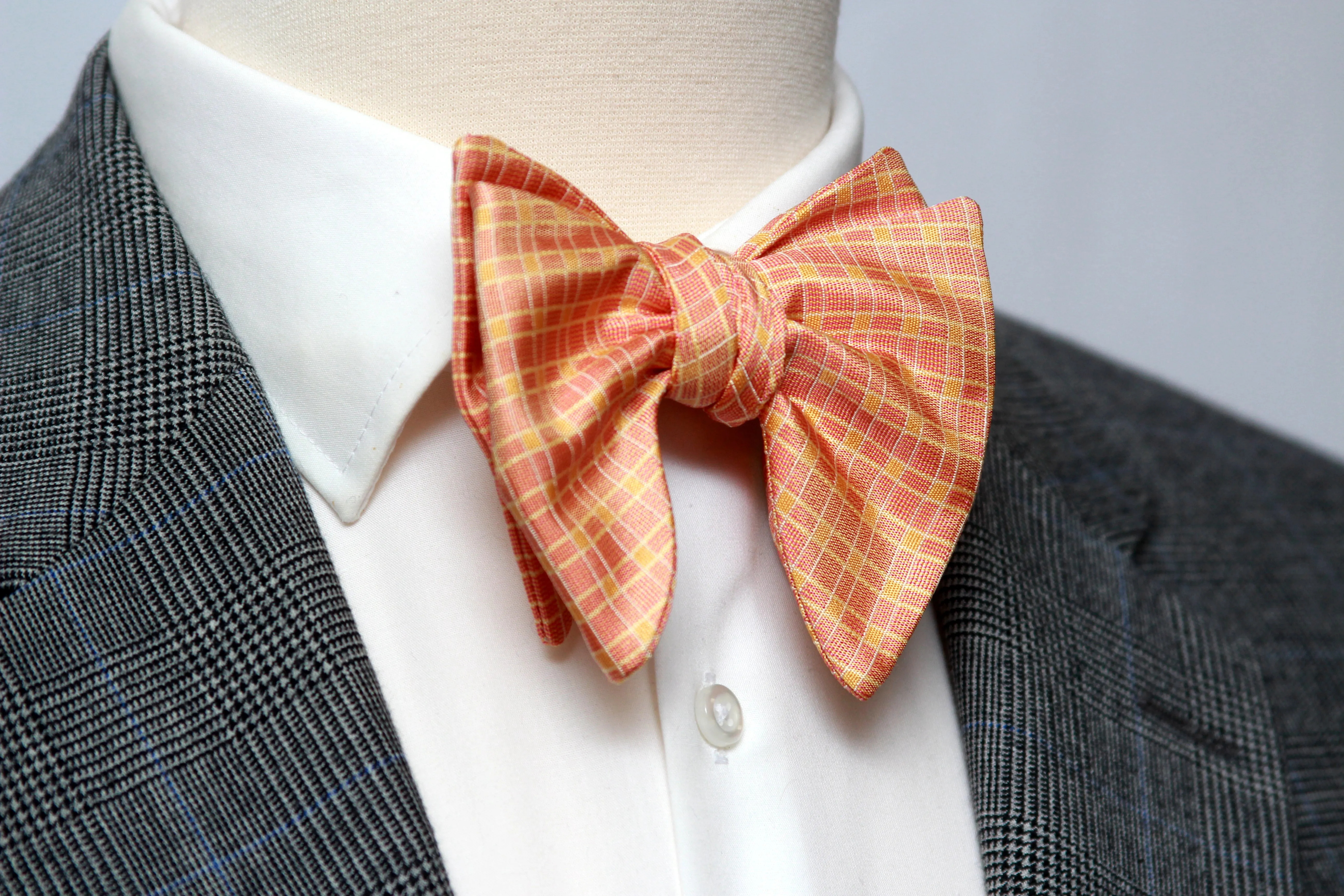 Big Butterfly Orange Plaid Silk Bow Tie