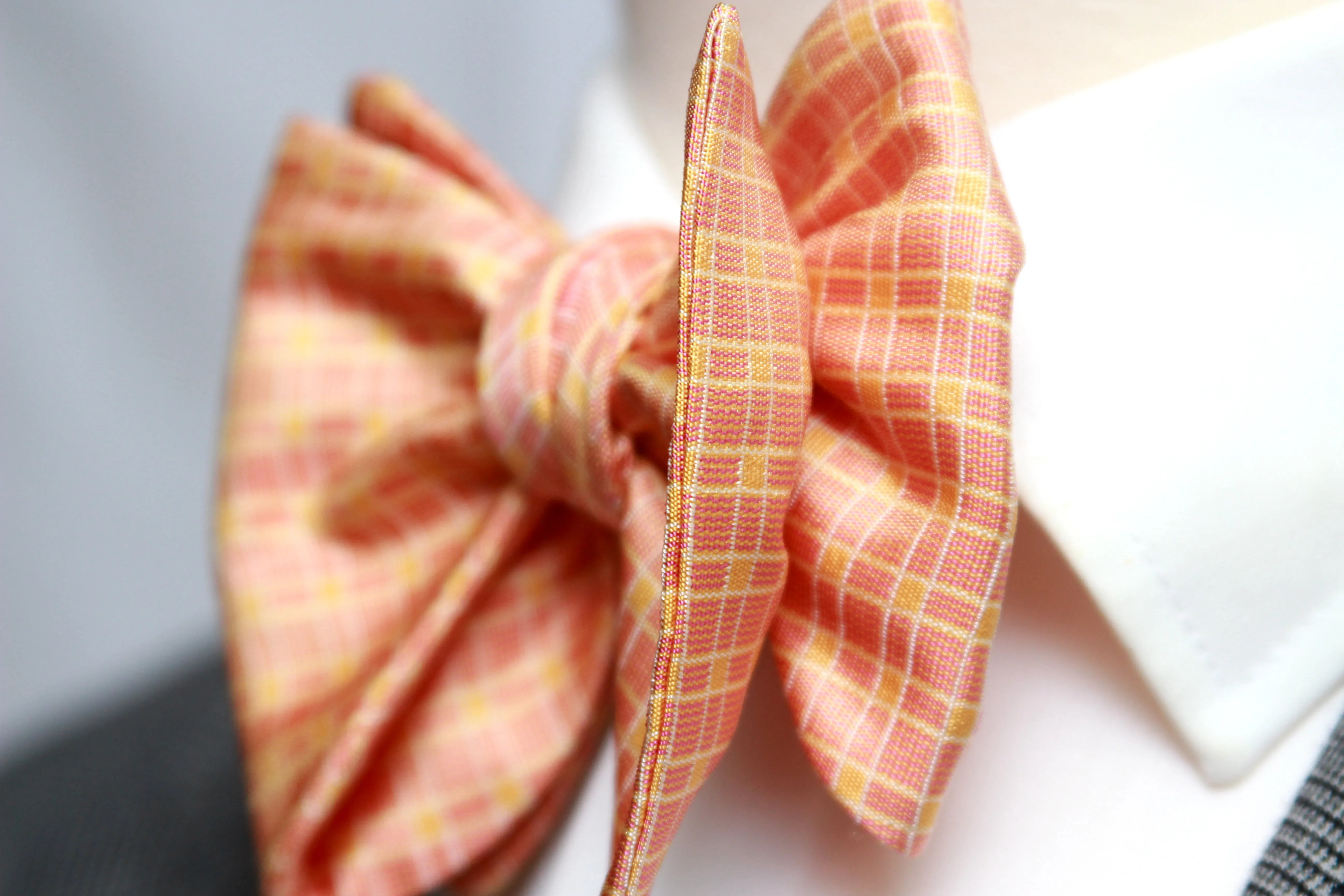 Big Butterfly Orange Plaid Silk Bow Tie