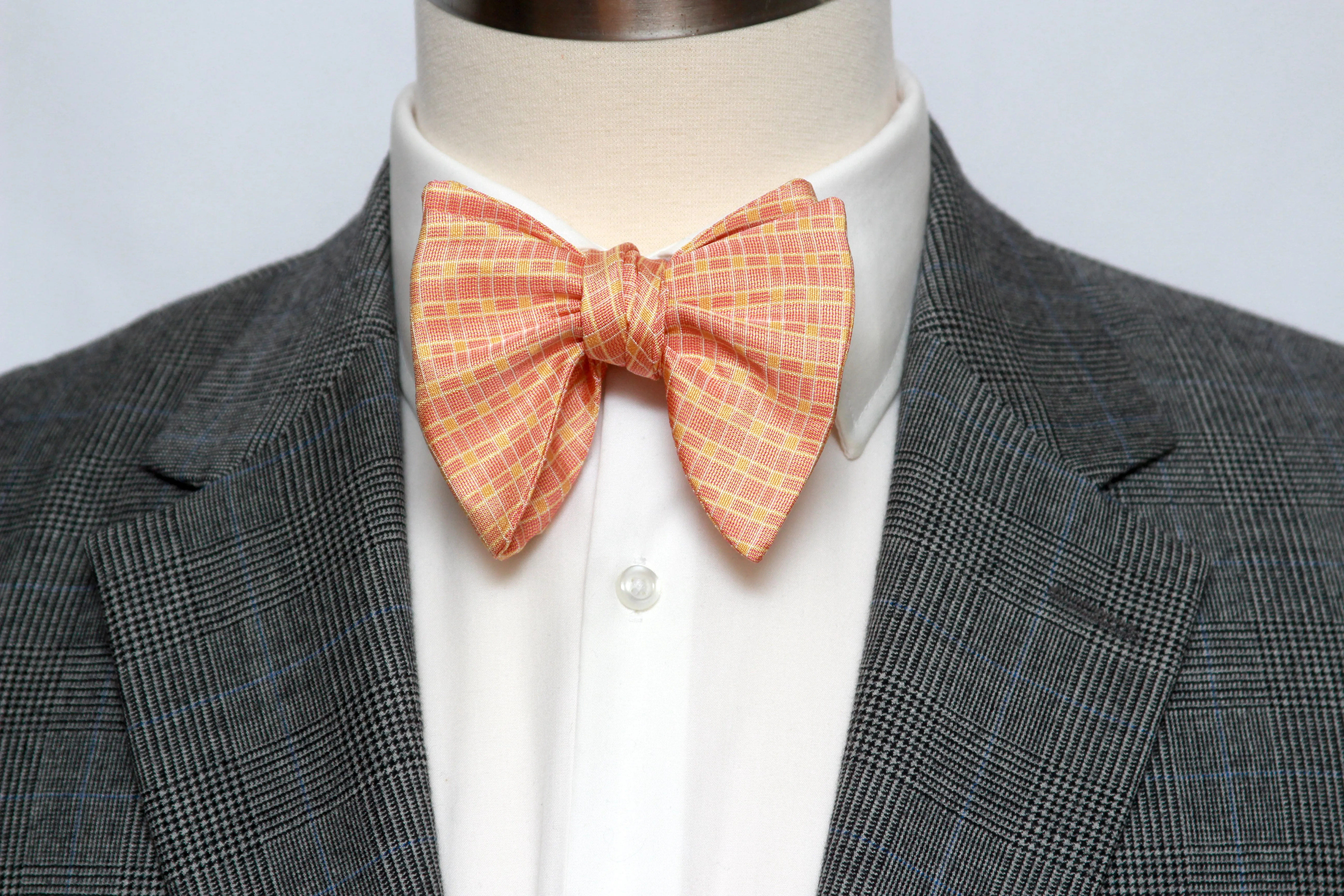 Big Butterfly Orange Plaid Silk Bow Tie