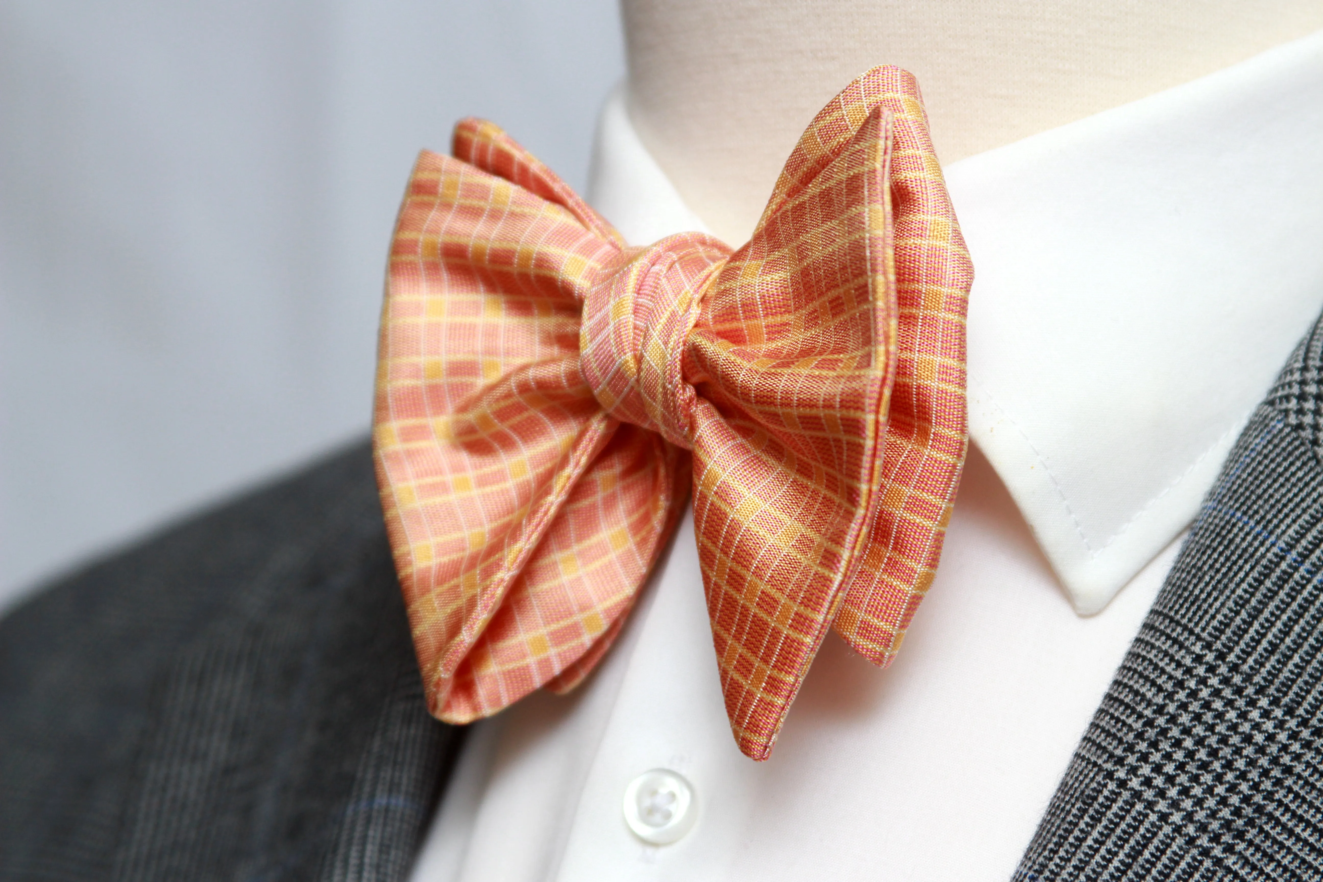 Big Butterfly Orange Plaid Silk Bow Tie