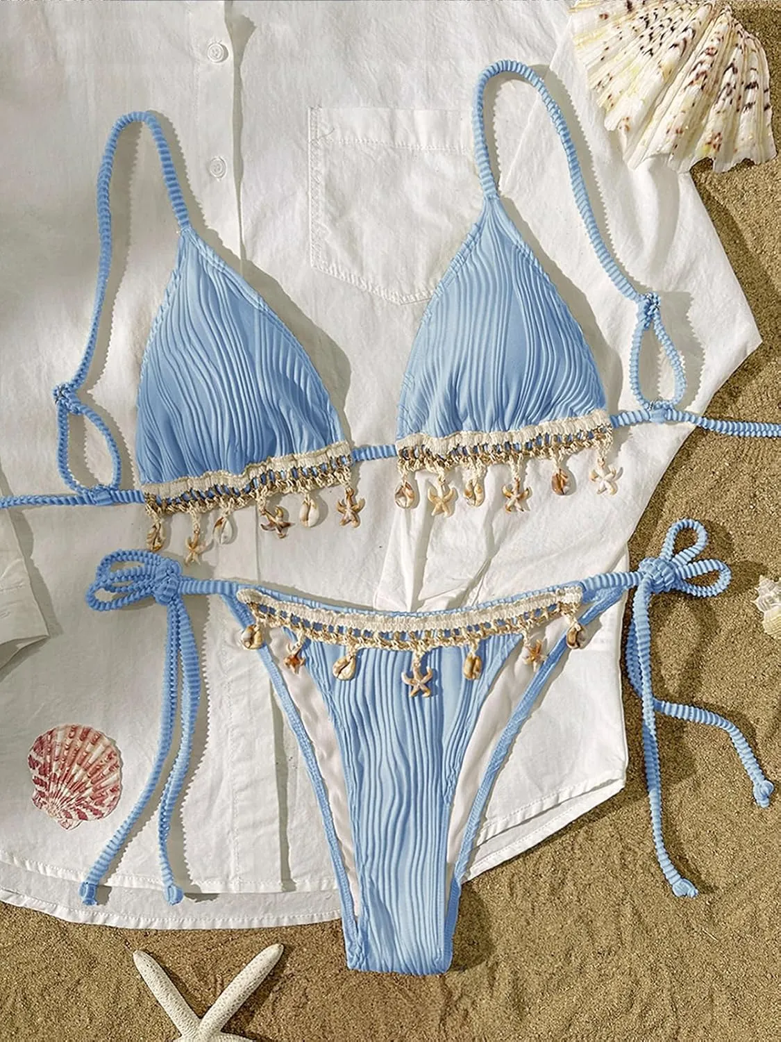 BIKINX Triangle Bikini Sets for Women Seashell Halter Swimsuit Tie Back Two Piece Bathing Suit String Swimwear