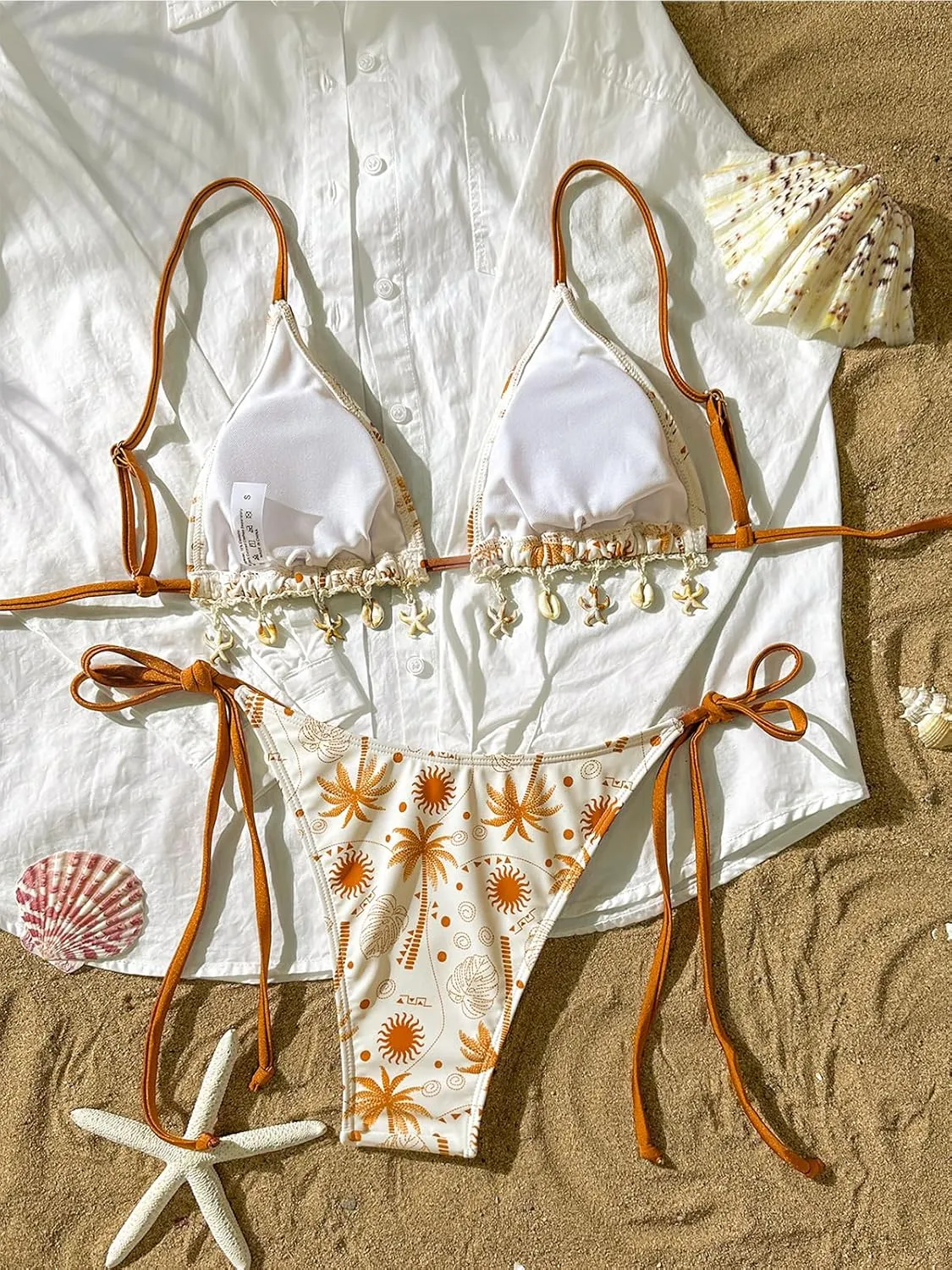 BIKINX Triangle Bikini Sets for Women Seashell Halter Swimsuit Tie Back Two Piece Bathing Suit String Swimwear