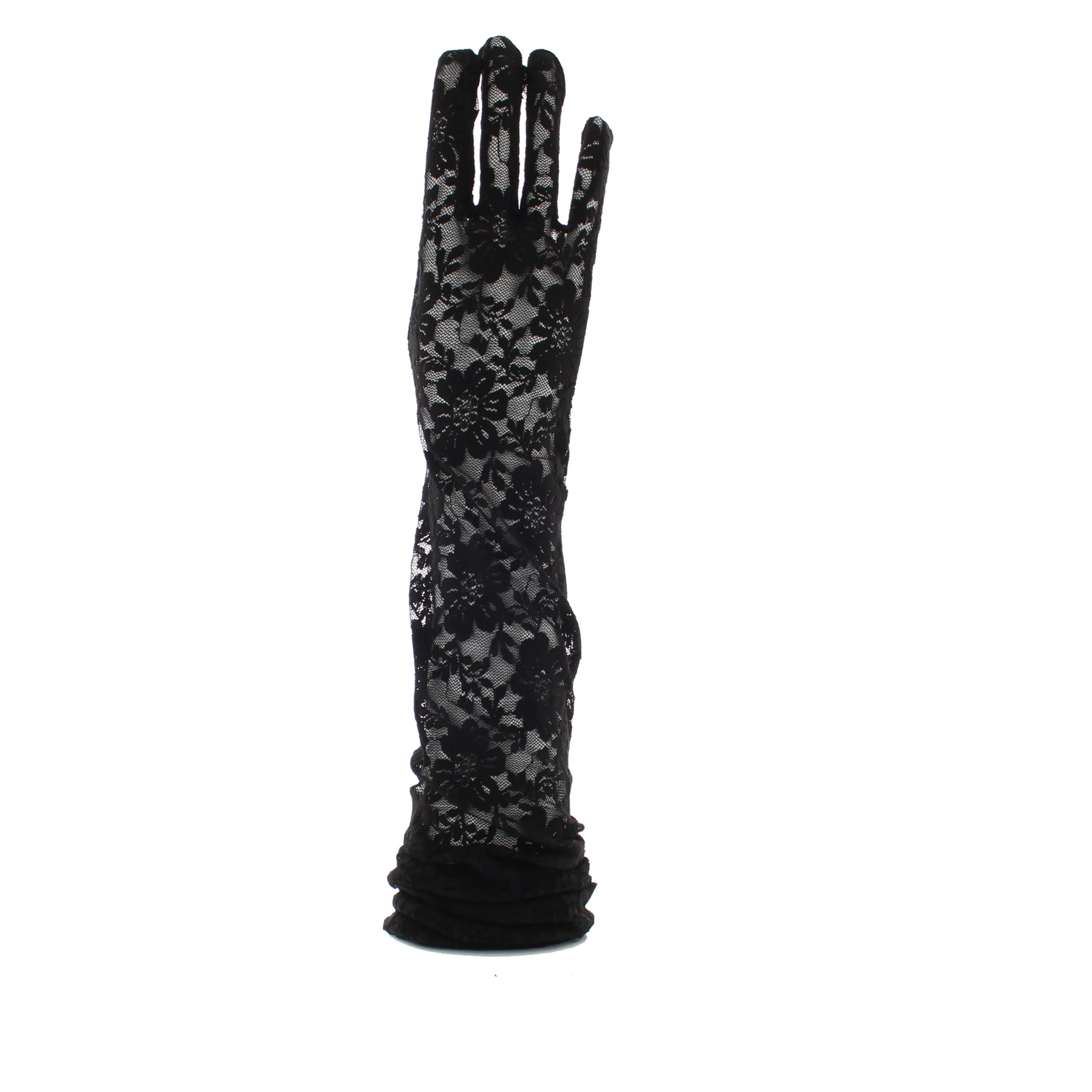 Black Over The Elbow Long Lace Floral Print Gloves