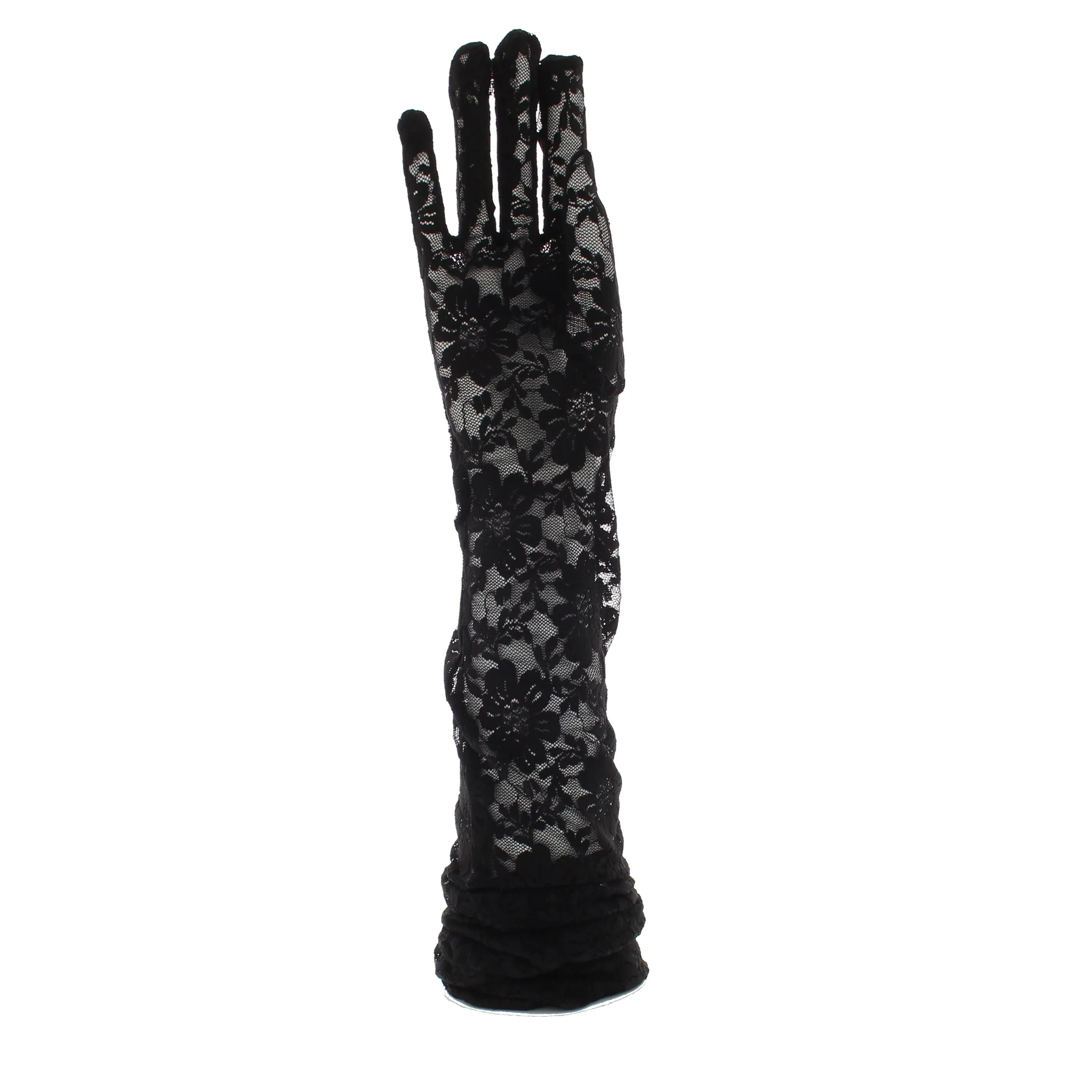 Black Over The Elbow Long Lace Floral Print Gloves