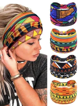 Boho Headbands for Women Non Slip Wide Hair Bands Hair Accessories Knotted Head Bands Cloth Headband Soft Head Wraps African Bandana Workout Yoga -A