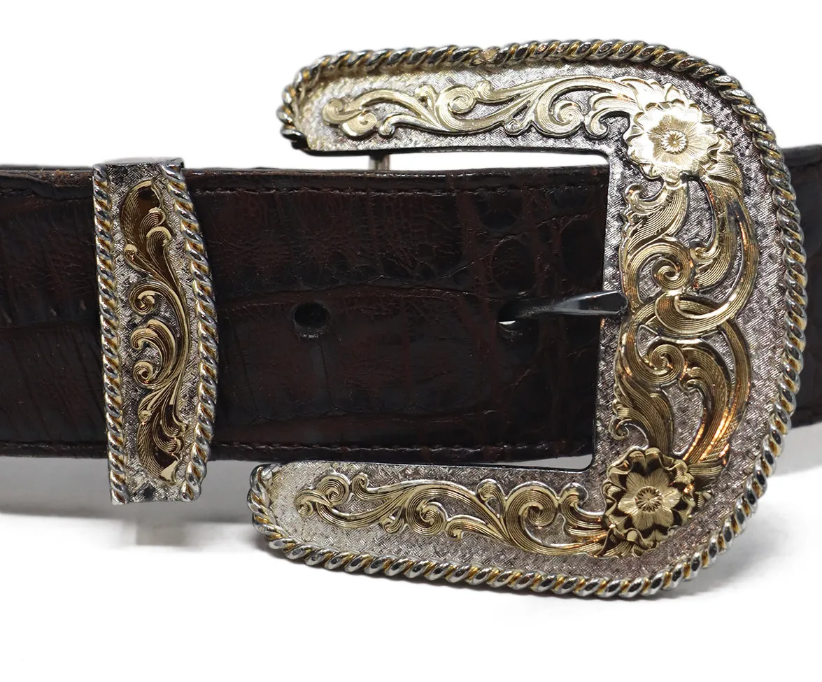 Brown Crocodile Leather Buckle Belt