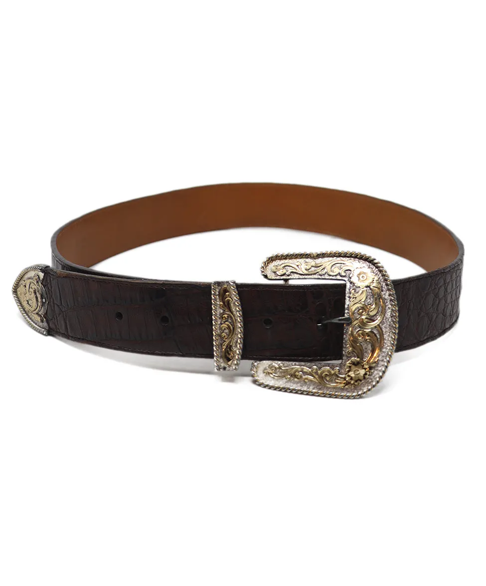 Brown Crocodile Leather Buckle Belt