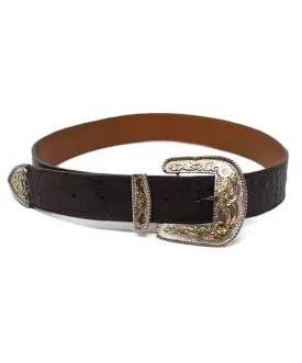 Brown Crocodile Leather Buckle Belt