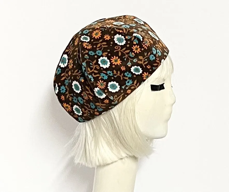 Brown Velveteen Floral Beret