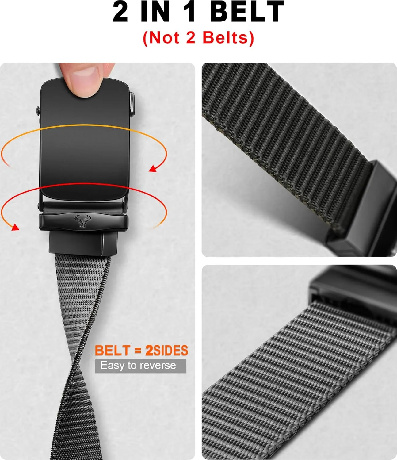 BULLIANT Men Belt-Reversible Ratchet Belt Stretchable for Gift Men Work Casual Golf 1 3/8"-Cut For Fit -2 In 1Belt