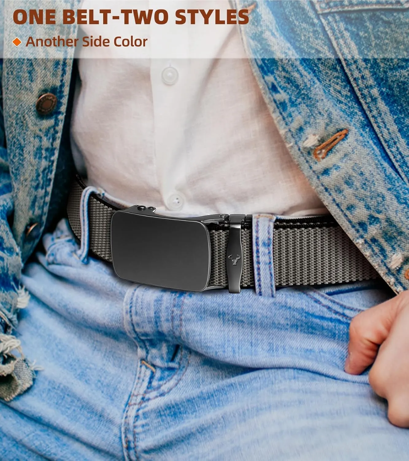 BULLIANT Men Belt-Reversible Ratchet Belt Stretchable for Gift Men Work Casual Golf 1 3/8"-Cut For Fit -2 In 1Belt