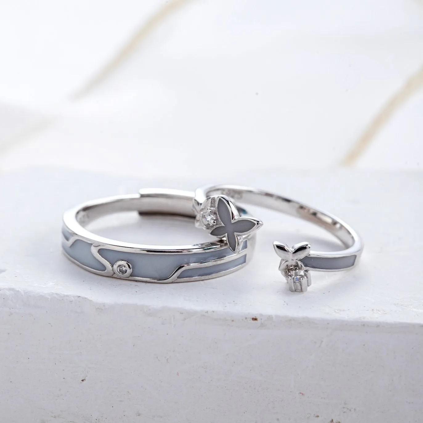 Butterfly Glowing 925 Silver Promise Rings for Couples