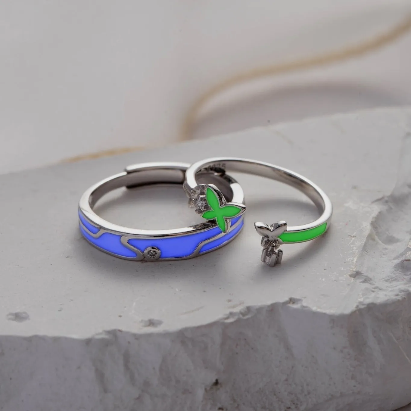 Butterfly Glowing 925 Silver Promise Rings for Couples