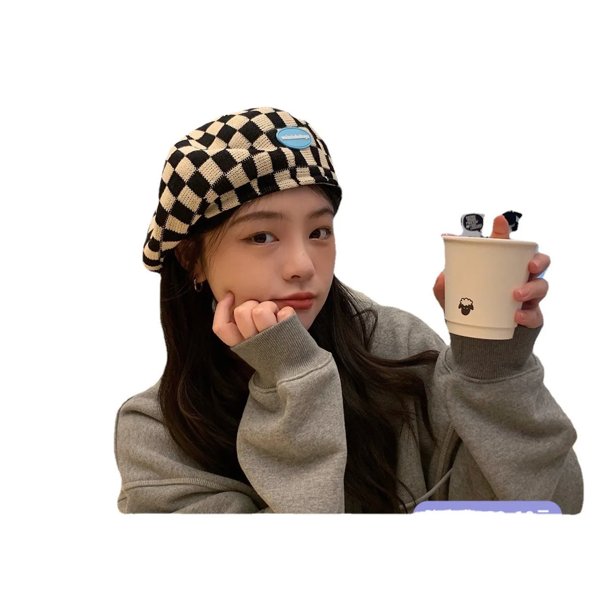 Check Beret Hat Beret Female Spring/Summer Painter Cap