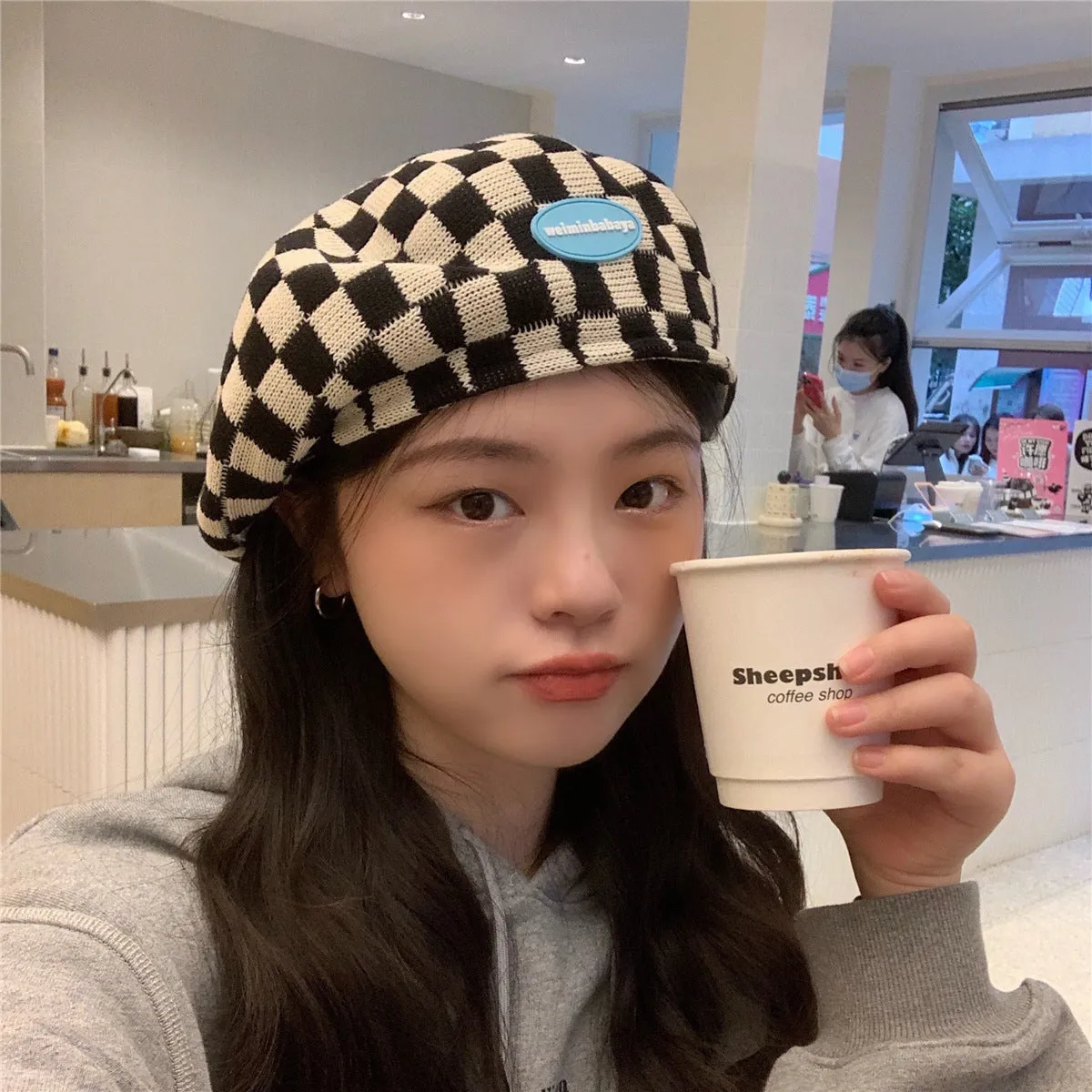 Check Beret Hat Beret Female Spring/Summer Painter Cap