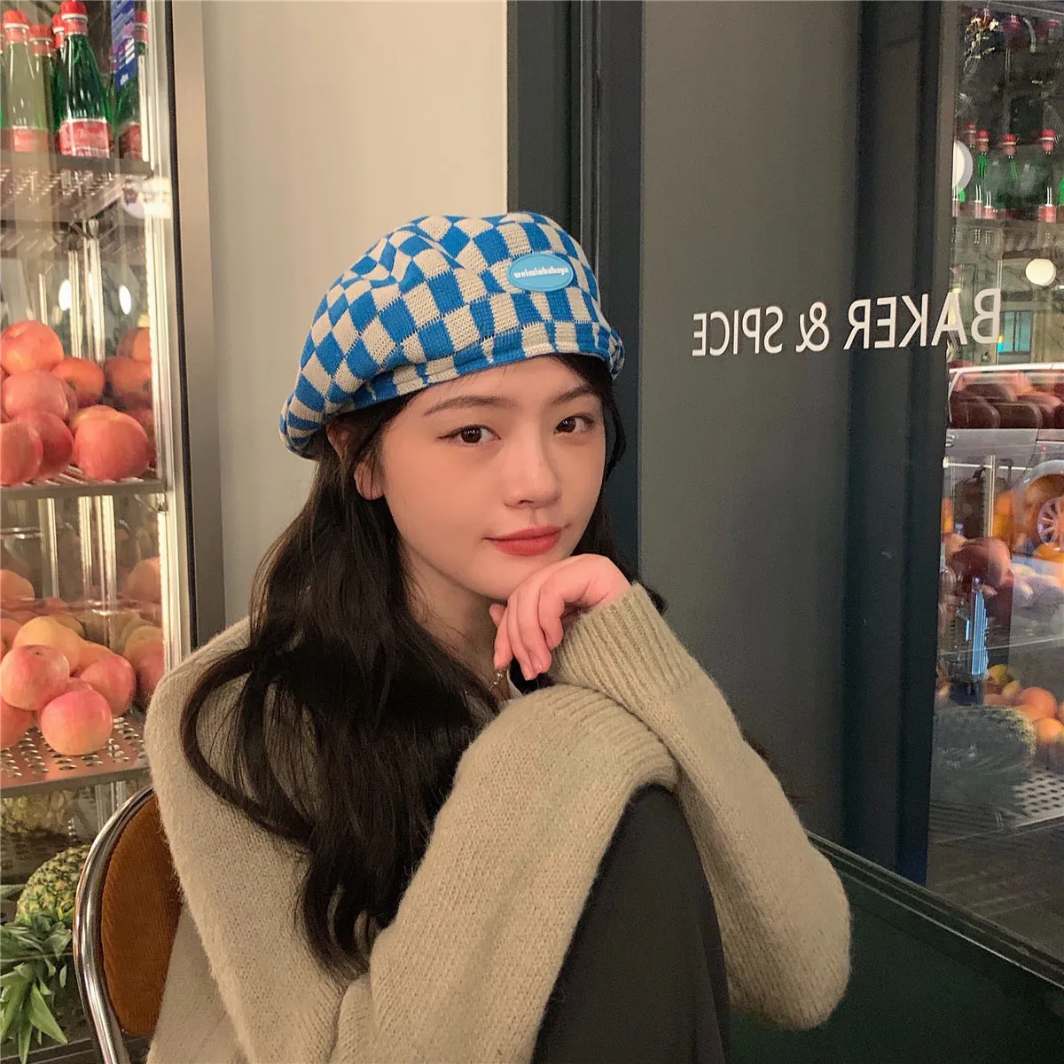Check Beret Hat Beret Female Spring/Summer Painter Cap