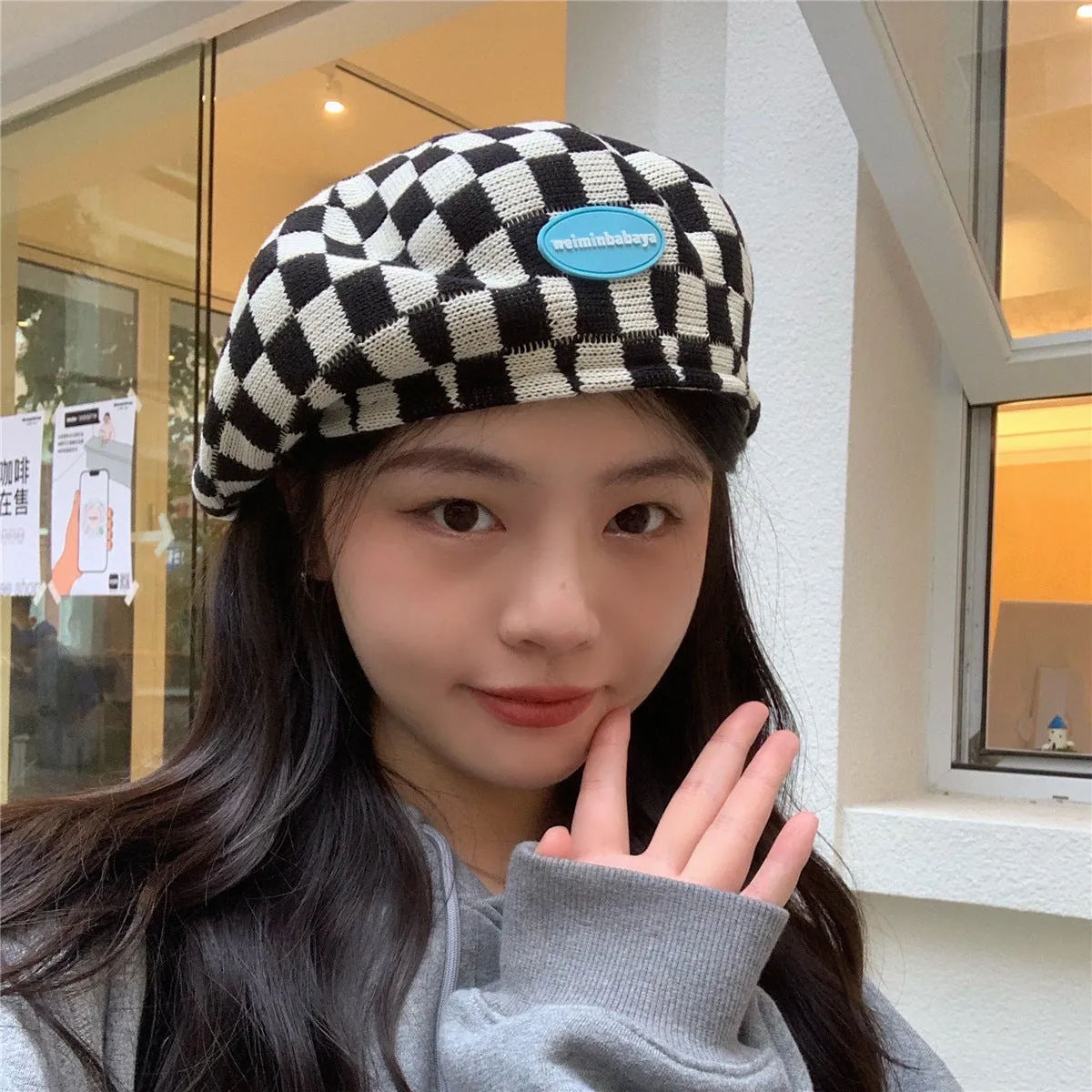 Check Beret Hat Beret Female Spring/Summer Painter Cap