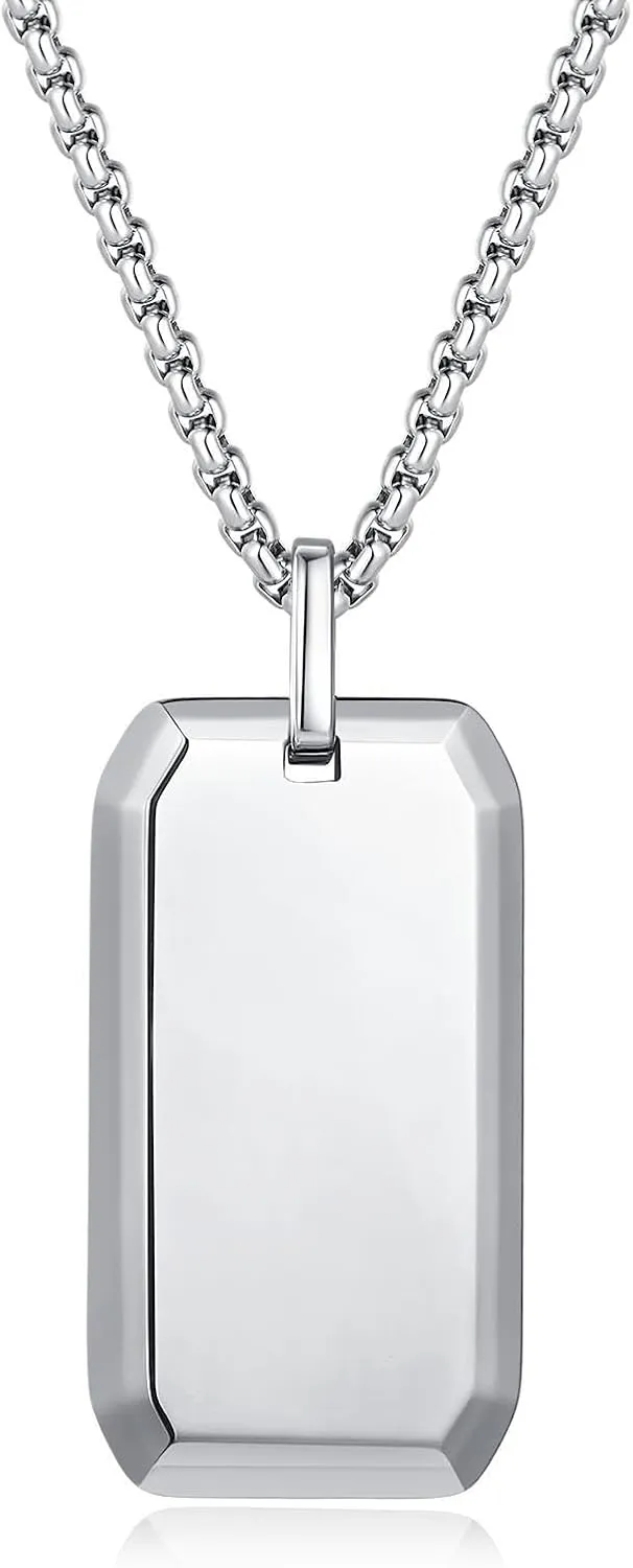 COAI Dog Tag Necklace for Men, Stainless Steel Box Chain Tungsten Necklace for Men
