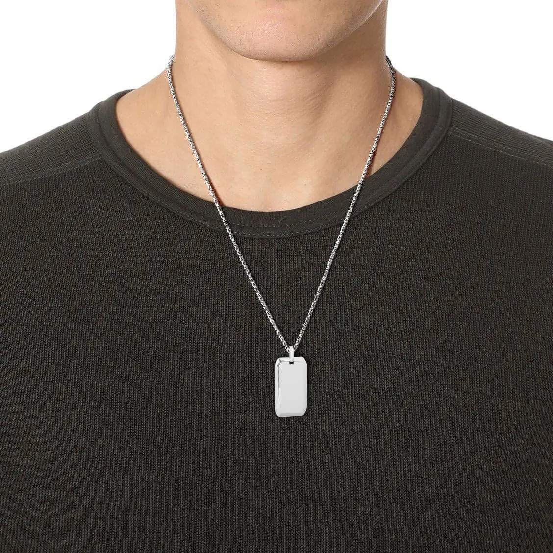 COAI Dog Tag Necklace for Men, Stainless Steel Box Chain Tungsten Necklace for Men