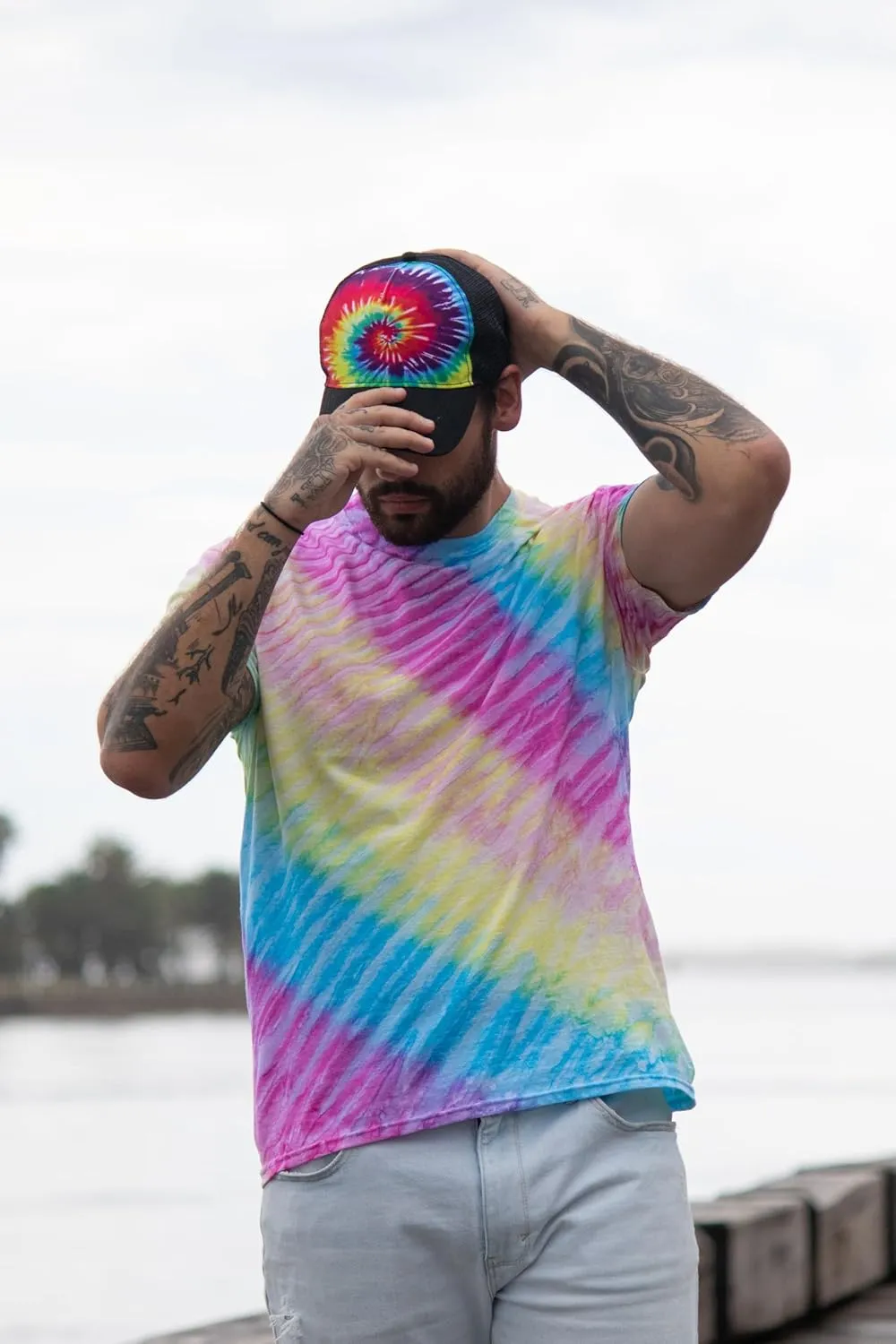 Colortone Adult Tie Dye 5-Panel Trucker Hats - Baseball Caps for Women and Men - Snapback Hat