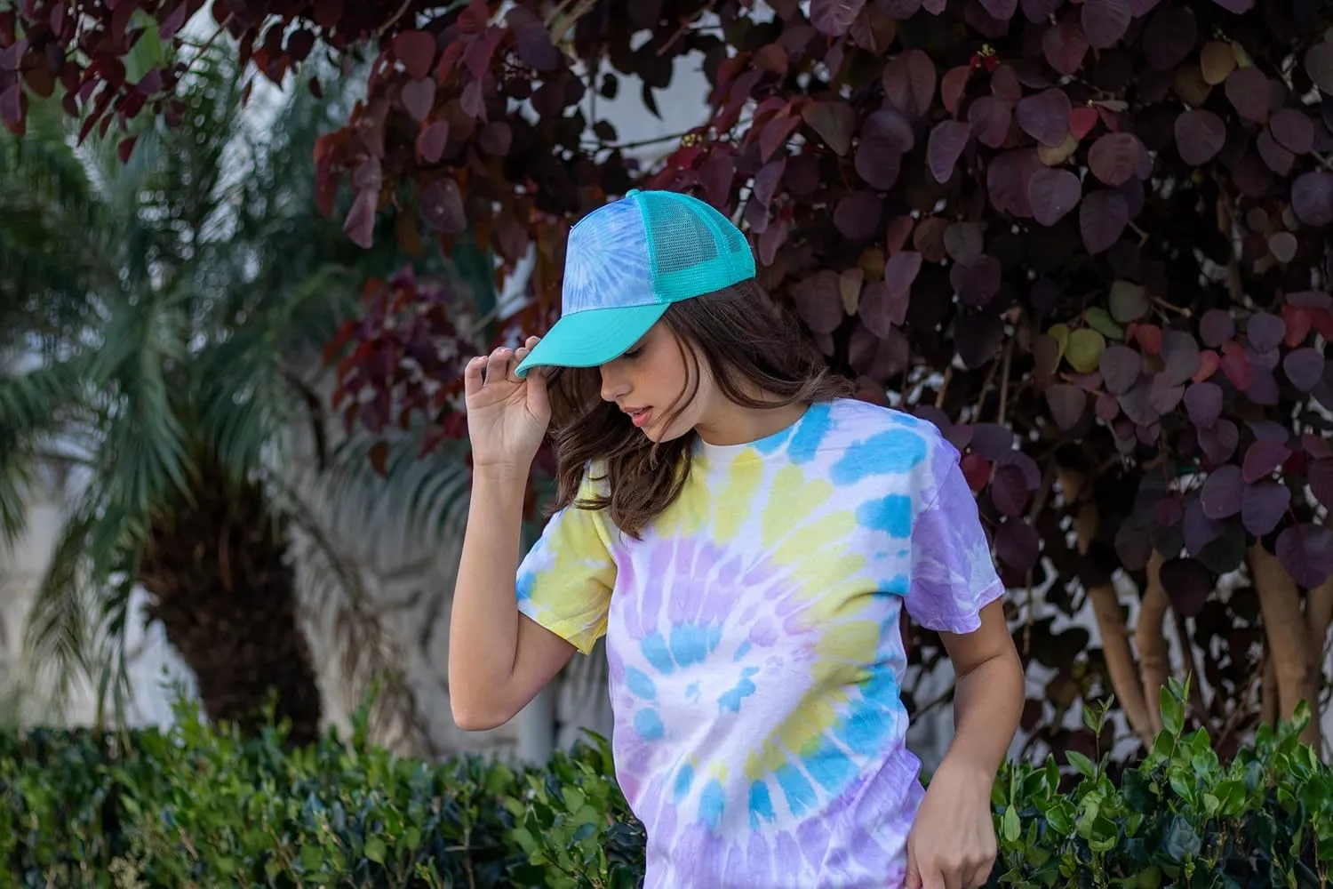 Colortone Adult Tie Dye 5-Panel Trucker Hats - Baseball Caps for Women and Men - Snapback Hat