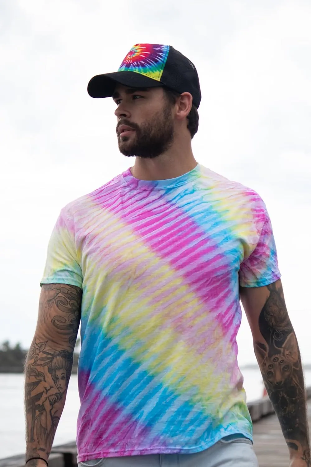 Colortone Adult Tie Dye 5-Panel Trucker Hats - Baseball Caps for Women and Men - Snapback Hat