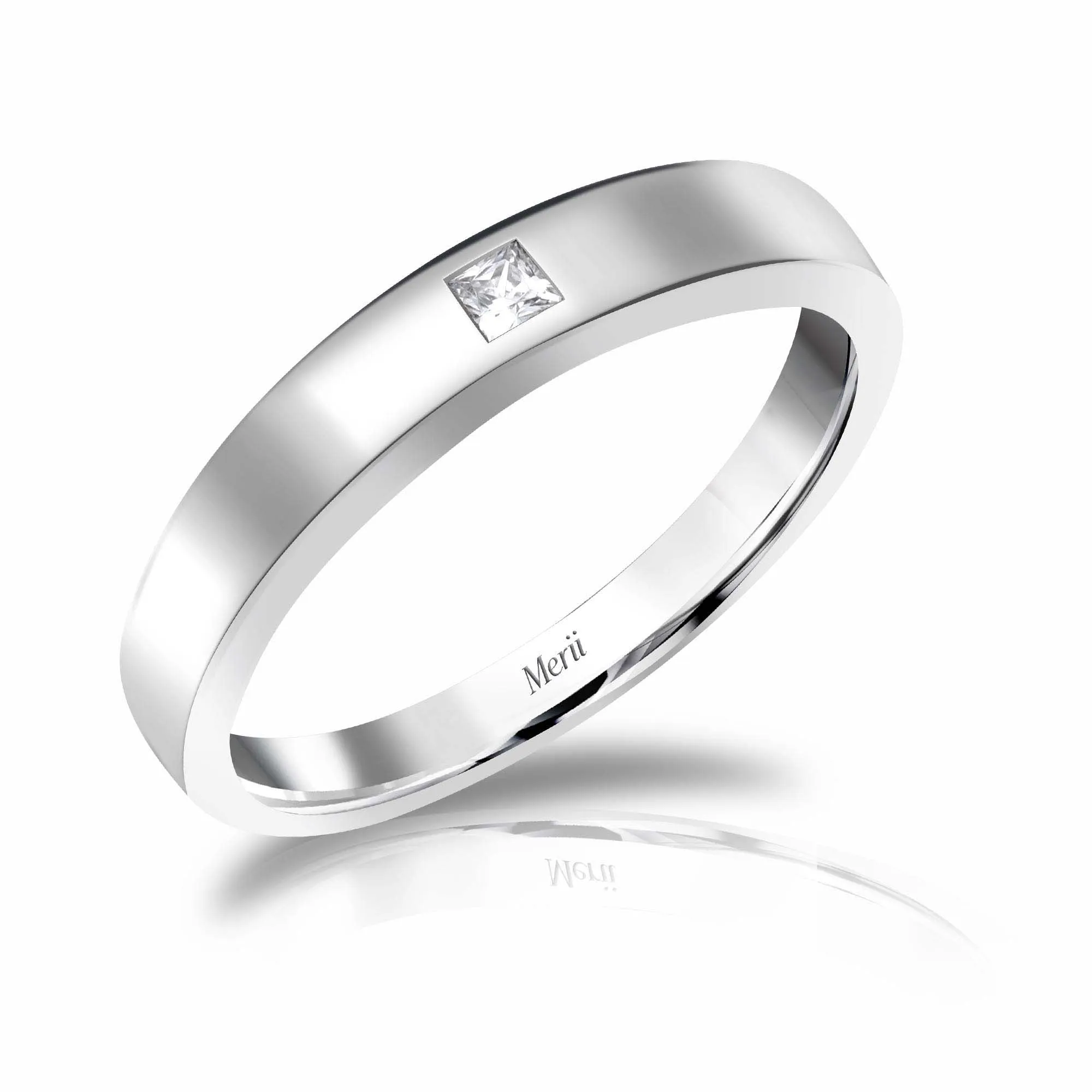Couple Rings: Silver rhodium plated 2.2 mm princess cut CZ solitaire ring