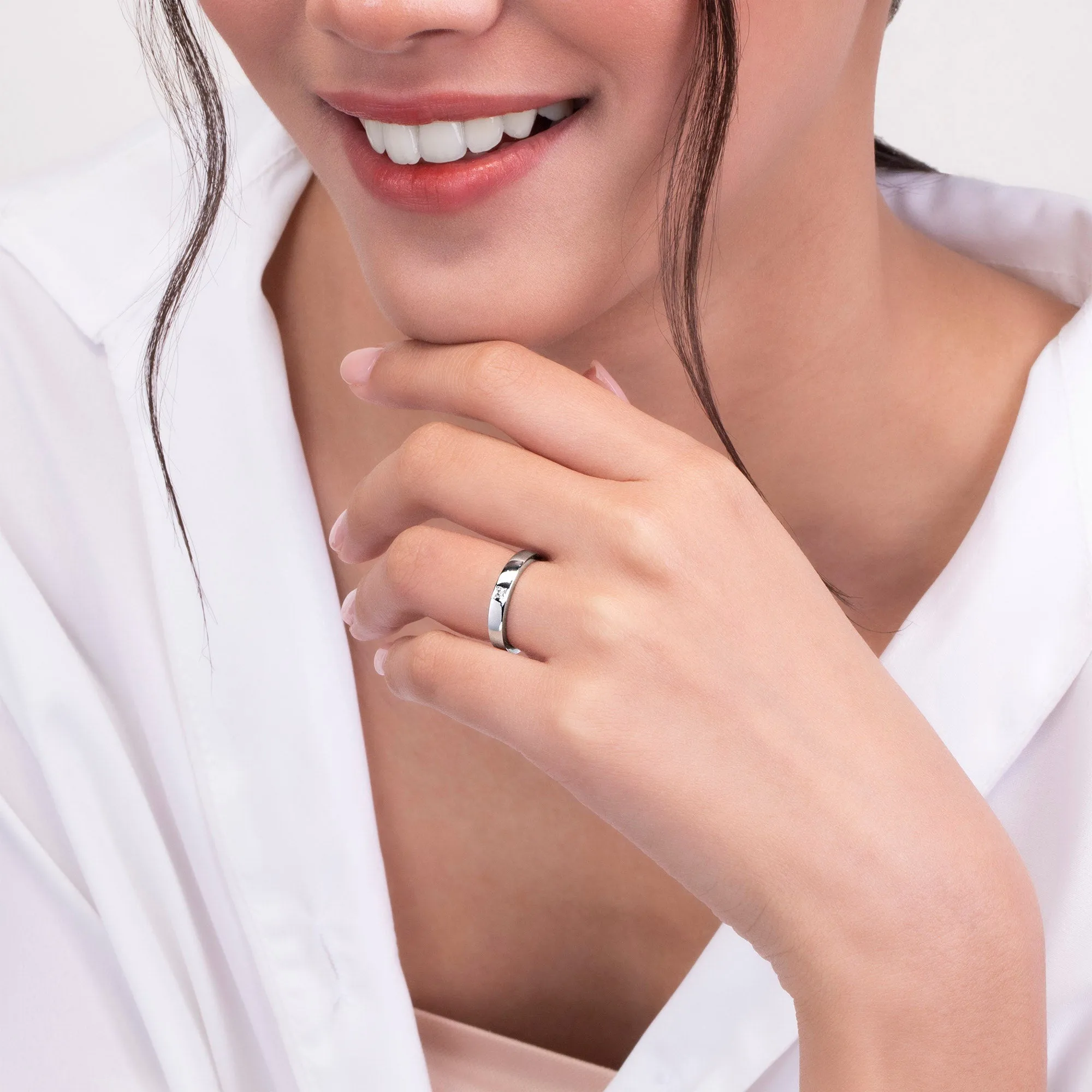 Couple Rings: Silver rhodium plated 2.2 mm princess cut CZ solitaire ring